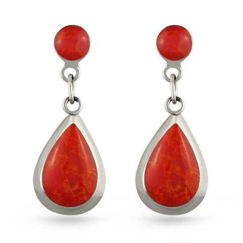 Tree Of Life Red Coral Drop Earrings