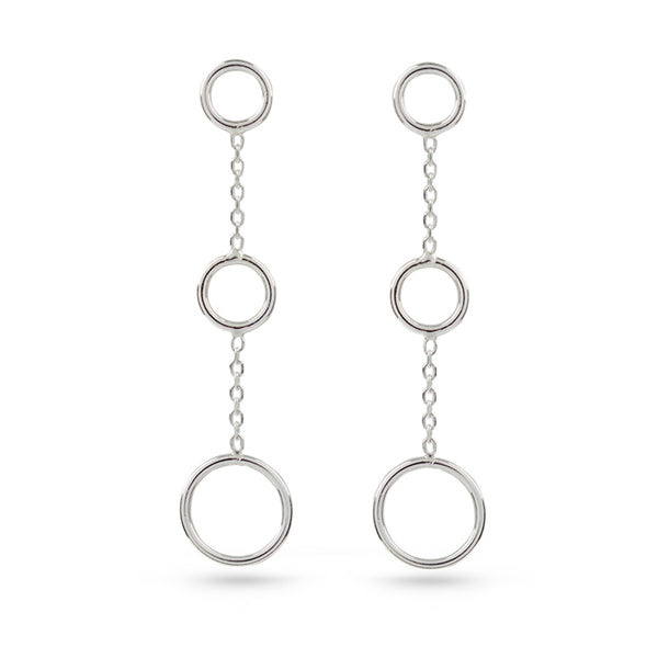 Sterling Silver Three Circles Drop Earrings Stud Closure