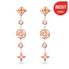 Geometric Flowers Long Drop Earrings Rose