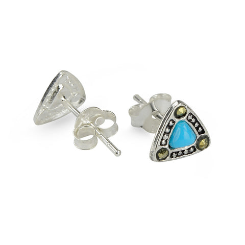 Silver Triangle & Square Stud Earrings