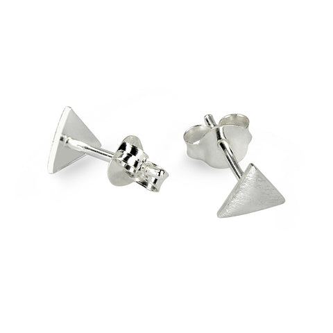 Glossy Silver Triangle Stud Earrings